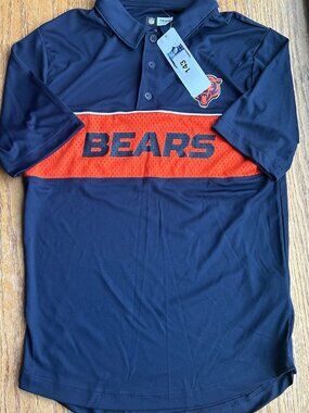 NEW Chicago Bears Jersey Collared T Shirt Mesh Logo Mens Sz S NFL Football